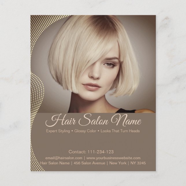 Prospectus 11,4 Cm X 14,2 Cm Elegant Hair Salon Flyer – Customizable Services (Devant)