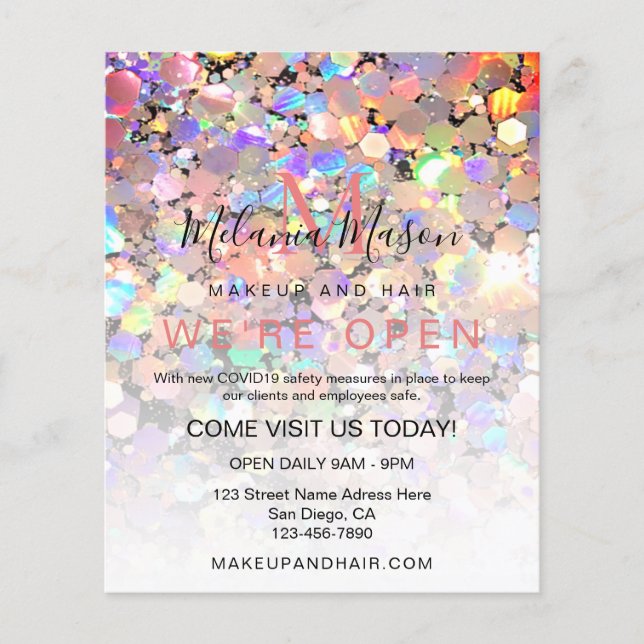 Prospectus 11,4 Cm X 14,2 Cm Elégant Holographe Parties scintillant maquillage  (Devant)