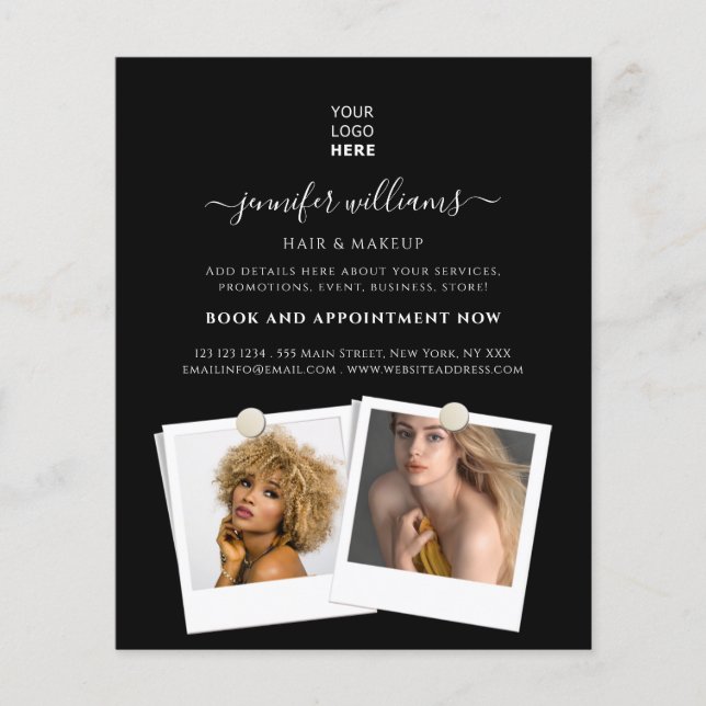 Prospectus 11,4 Cm X 14,2 Cm Élégant logo photo personnalisé promotionnel noir (Devant)