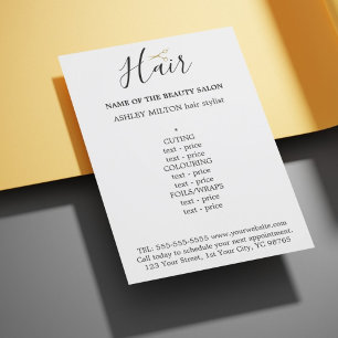 Prospectus 11,4 Cm X 14,2 Cm Elégant noir blanc Golden Ciseaux Menu cheveux