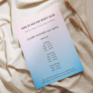 Prospectus 11,4 Cm X 14,2 Cm Elégant Rose Blue Gradient Beauté Salon Flyer