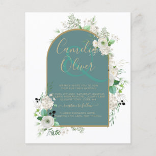 Prospectus 11,4 Cm X 14,2 Cm Elégant Roses Blanches All-in-1 Mariage Inviter RS