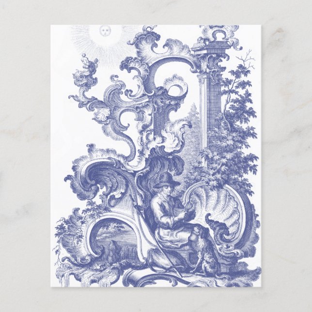 Prospectus 11,4 Cm X 14,2 Cm Elégant Toile Baroque Bleue Française (Devant)