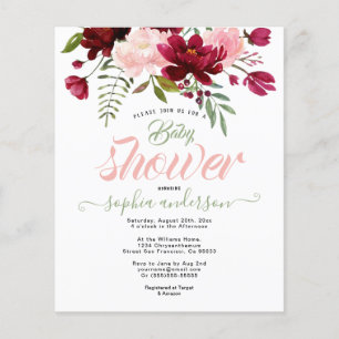 Prospectus 11,4 Cm X 14,2 Cm Élégante fille de baby shower floral botanique bor