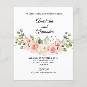 Prospectus 11,4 Cm X 14,2 Cm Élégants roses/Budget - Invitation de la partie d'