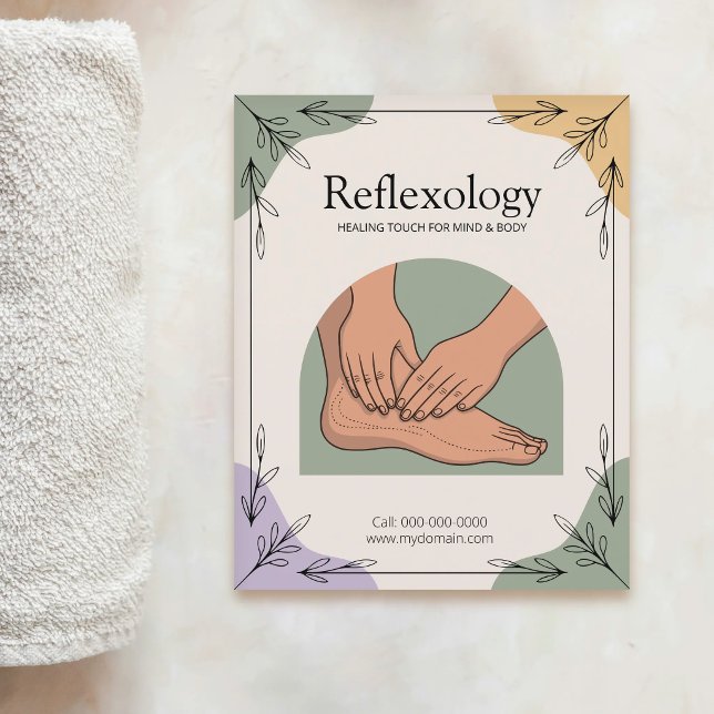 Prospectus 11,4 Cm X 14,2 Cm Éléments botaniques et tons terre - Réflexologie (Botanical Elements & Earth Tones - Reflexology Flyer)