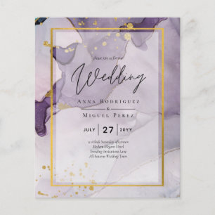 Prospectus 11,4 Cm X 14,2 Cm Encre alcoolique abstraite de mariage or violet po