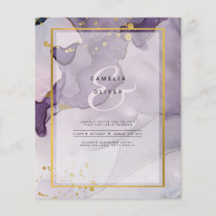 Prospectus 11,4 Cm X 14,2 Cm Encre alcoolique abstraite de mariage or violet po