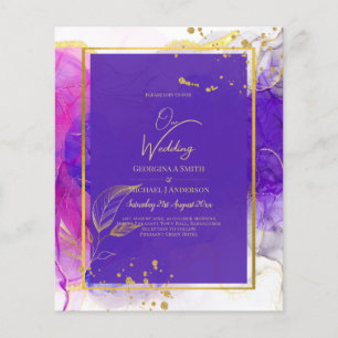 Prospectus 11,4 Cm X 14,2 Cm Encre Alcoolique Mariage Violet Rose Doré Intense