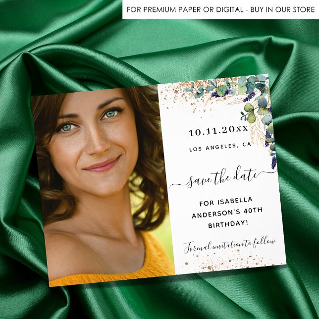 Prospectus 11,4 Cm X 14,2 Cm Enregistrer la date anniversaire eucalyptus budget (Créateur téléchargé)