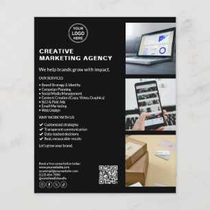 Prospectus 11,4 Cm X 14,2 Cm Entreprise Créative de Marketing de Logo Noir Mode