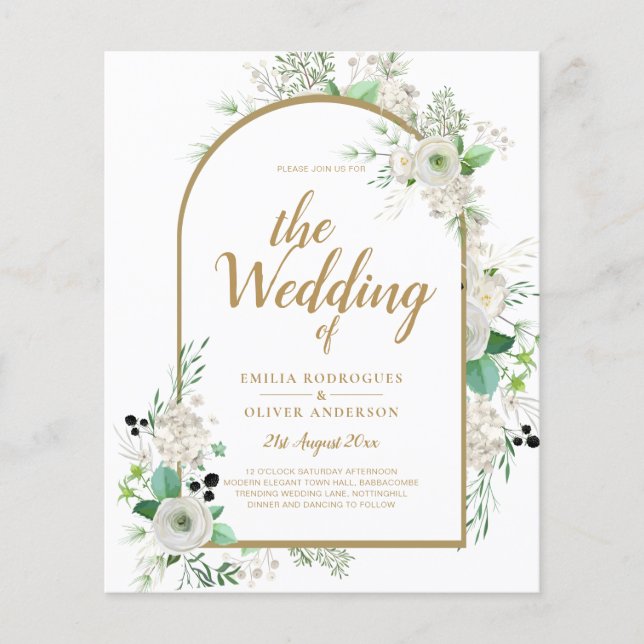 Prospectus 11,4 Cm X 14,2 Cm Été Blanc Roses Emeraude Mariage (Devant)