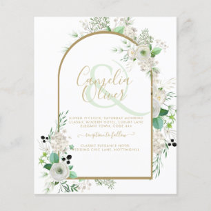 Prospectus 11,4 Cm X 14,2 Cm Été Blanc Roses Émeraude Sage Verdure MARIAGE