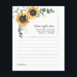 Prospectus 11,4 Cm X 14,2 Cm Eucalyptus tournesol Date Idées de nuit<br><div class="desc">Budget Sunflower Eucalyptus Floral mariage date les cartes d'idées de nuit. Créez une carte d'idées de dattes de Fête des mariées florale de tournesol moderne avec ce modèle mignon avec un beau bouquet floral rustique avec une typographie simple et moderne. CONSEIL : Des cartes de suite mariage comme RSVP, des...</div>