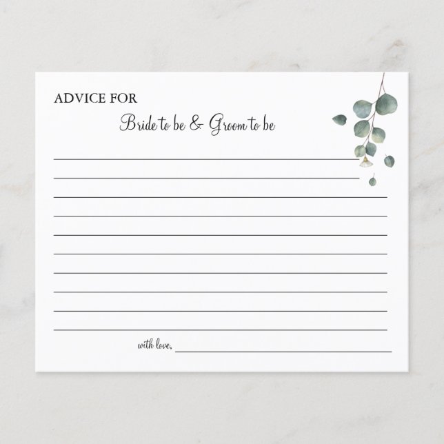 Prospectus 11,4 Cm X 14,2 Cm Eucalyptus verdure Mariage Conseil carte douche (Devant)