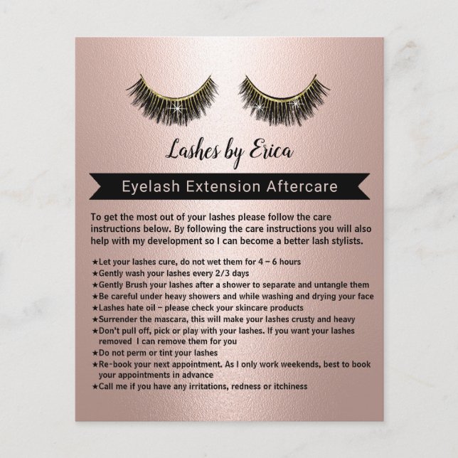 Prospectus 11,4 Cm X 14,2 Cm Extensions Lash Rose Gold Aftercare Instruction (Devant)