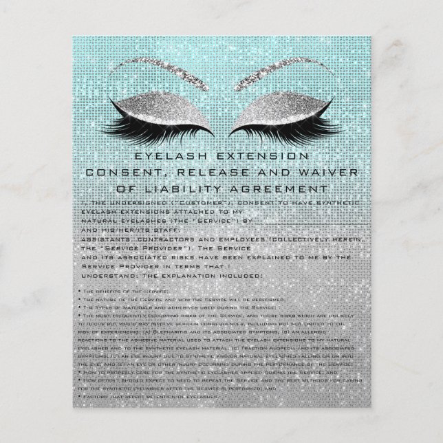 Prospectus 11,4 Cm X 14,2 Cm EYELASH EXTENSION RELEASE WAIVER Blue Silver (Devant)