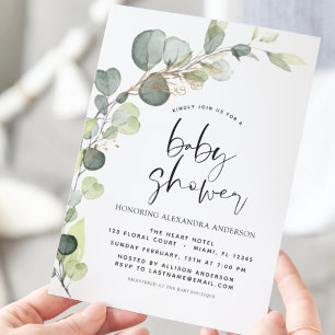 Prospectus 11,4 Cm X 14,2 Cm Faire-part de Baby Shower vert pas cher Eucalyptus
