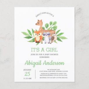 Prospectus 11,4 Cm X 14,2 Cm Faire-Part de Fête Prénatale Thème Bois et Fille à