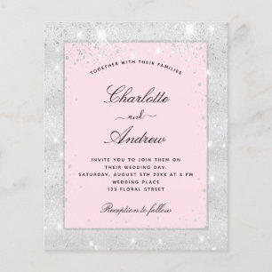 Prospectus 11,4 Cm X 14,2 Cm Faire-part de mariage argent pailleté blush budget