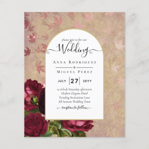 Prospectus 11,4 Cm X 14,2 Cm Faire-part de mariage aux roses rouges botaniques 