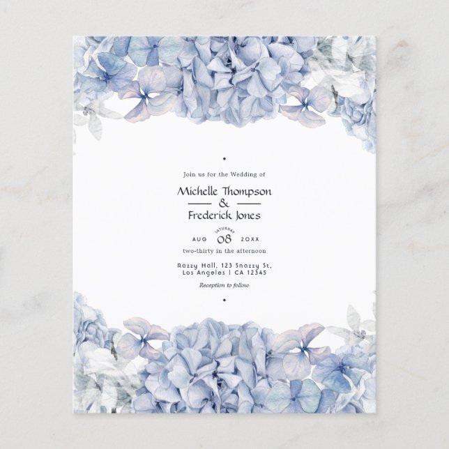 Prospectus 11,4 Cm X 14,2 Cm Faire-part de mariage Blue Hydrangeas (Devant)