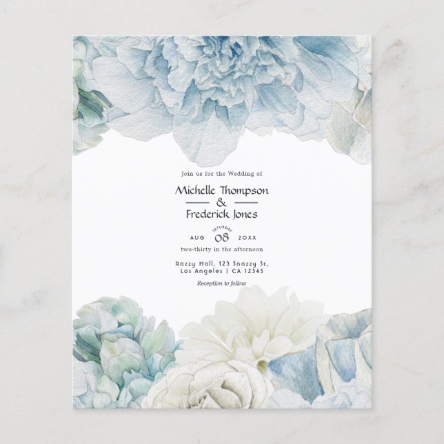 Prospectus 11,4 Cm X 14,2 Cm Faire-part de mariage Blue Peonies (Devant)