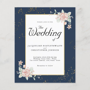 Prospectus 11,4 Cm X 14,2 Cm Faire-part de mariage budget bleu Pink Peony
