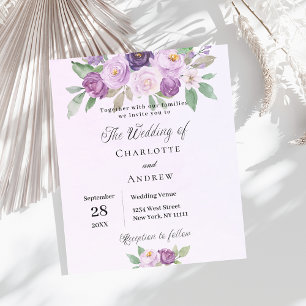 Prospectus 11,4 Cm X 14,2 Cm Faire-part de mariage budget fleurs violettes