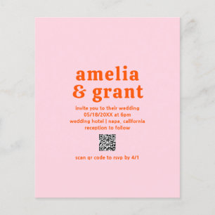 Prospectus 11,4 Cm X 14,2 Cm Faire-part de mariage budget rose de code QR rétro