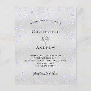 Prospectus 11,4 Cm X 14,2 Cm Faire-part de mariage budgétaire coeur violet arge