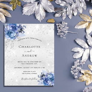 Prospectus 11,4 Cm X 14,2 Cm Faire-part de mariage budgétaire florale bleu arge