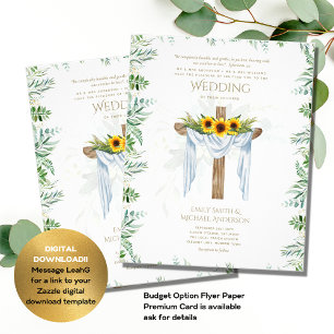 Prospectus 11,4 Cm X 14,2 Cm Faire-part de mariage CATHOLIQUE Tournesols Croix