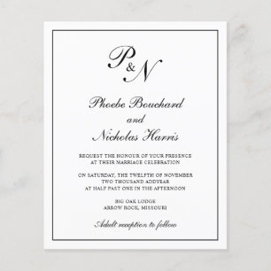 Prospectus 11,4 Cm X 14,2 Cm Faire-part de mariage élégant noir et blanc à peti