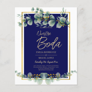 Prospectus 11,4 Cm X 14,2 Cm Faire-part de mariage élégants bleu marine et or