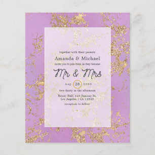 Prospectus 11,4 Cm X 14,2 Cm Faire-part de mariage en marbre violet et or Budge
