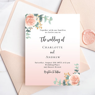 Prospectus 11,4 Cm X 14,2 Cm faire-part de mariage fleuri rose à petit budget