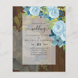 Prospectus 11,4 Cm X 14,2 Cm Faire-part de mariage FLEURS BLEU PÂLE - BUDGET