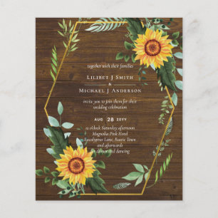 Prospectus 11,4 Cm X 14,2 Cm Faire-part de mariage Fleurs de tournesol rustique