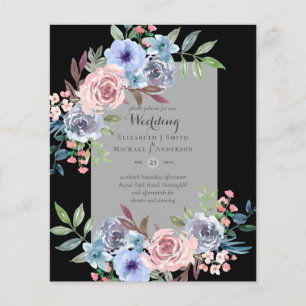 Prospectus 11,4 Cm X 14,2 Cm Faire-part de mariage Fleurs roses et bleues À PET