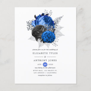Prospectus 11,4 Cm X 14,2 Cm Faire-part de mariage floral bleu royal, noir et a