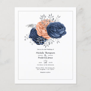 Prospectus 11,4 Cm X 14,2 Cm Faire-part de mariage floral en corail, marine et