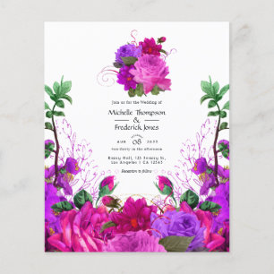 Prospectus 11,4 Cm X 14,2 Cm Faire-part de mariage floral Fuchsia et Violet Vin