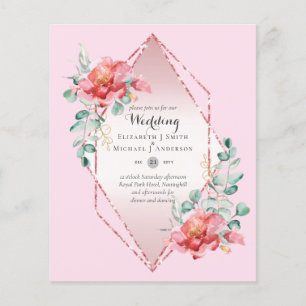 Prospectus 11,4 Cm X 14,2 Cm Faire-part de mariage floral rose rouge au budget