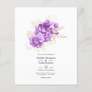 Prospectus 11,4 Cm X 14,2 Cm Faire-part de mariage floral violet et ivoire