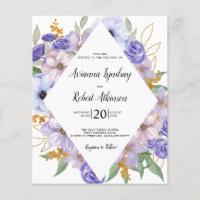 Faire-part de mariage floral violet poussiéreux en