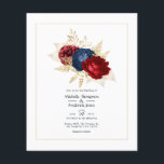Prospectus 11,4 Cm X 14,2 Cm Faire-part de mariage florale marine, rouge et or<br><div class="desc">Faire-part de mariage floral couleur rouge pourpre et bleu marine avec feuillage doré faux feuillage et damas en velours vintage inverse. Idéal pour un thème ou un mariage de jardin. Les enveloppes ne sont pas incluses. Pour des invitations plus épaisses avec enveloppes incluses et des produits correspondants sur le même...</div>