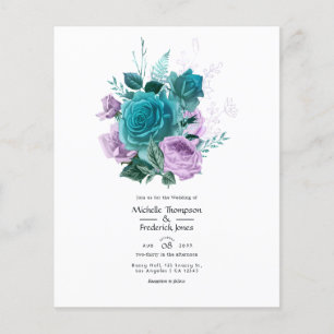 Prospectus 11,4 Cm X 14,2 Cm Faire-part de mariage florale turquoise et lavande