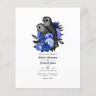Prospectus 11,4 Cm X 14,2 Cm Faire-part de mariage gothique aux chouettes bleu