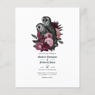 Prospectus 11,4 Cm X 14,2 Cm Faire-part de mariage gothique Hiboux Bourgogne Vi
